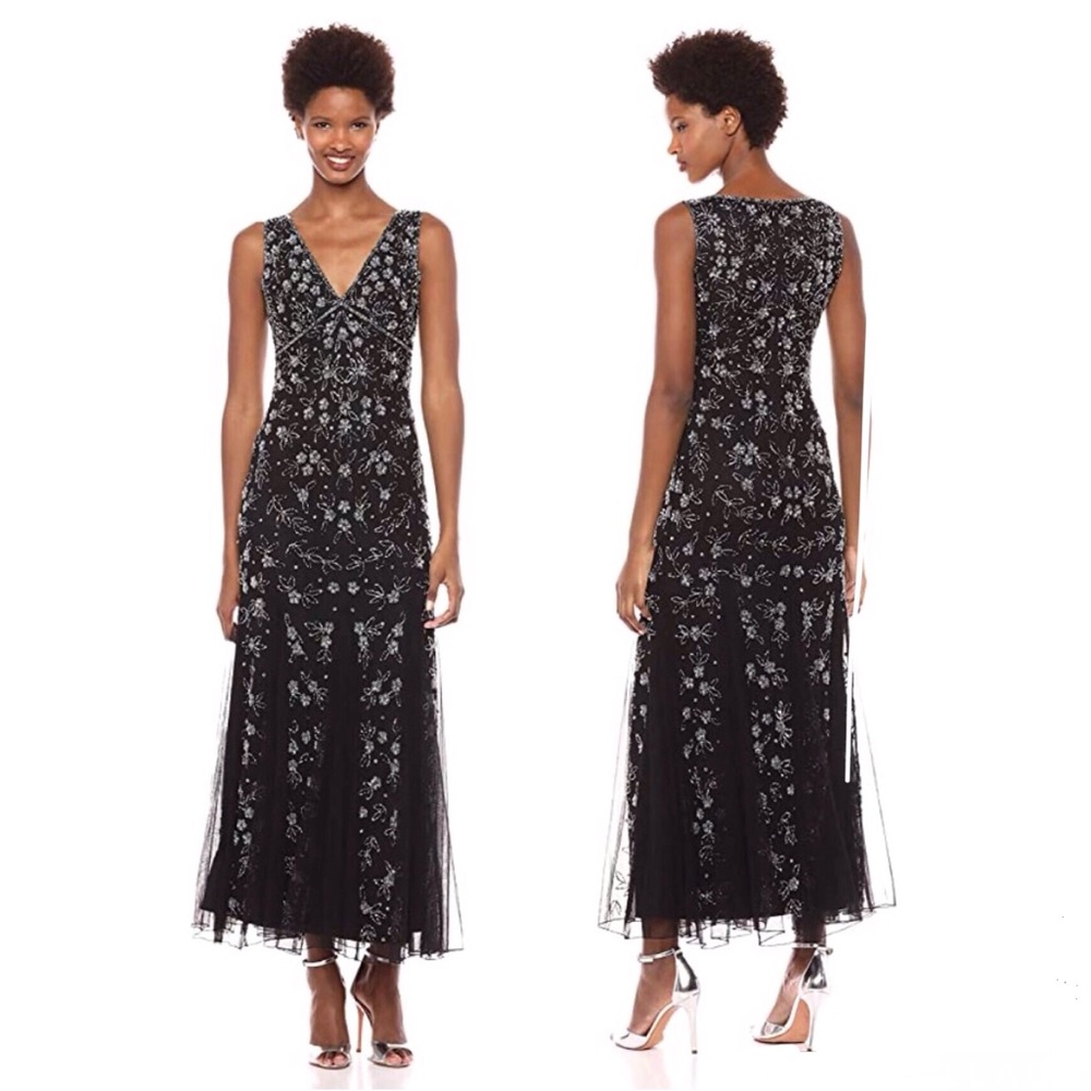 NWT Pisarro Nights Black Beaded Embellished Formal Cocktail Dress Size  4